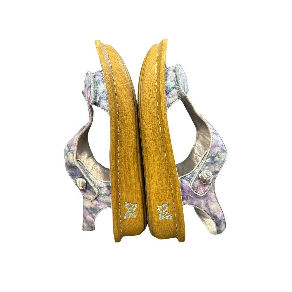 Alegria Kenneth Wedge Sandals Womens 40 Watercolor Blue Purple‎ Metallic Shell